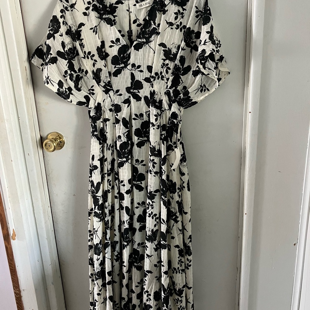 NWT Black and White Ruffled Maxi Dress